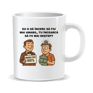 Cana personalizata cu mesaj amuzant, Eu o sa incerc sa fiu mai amabil, tu incearca sa fii mai destept